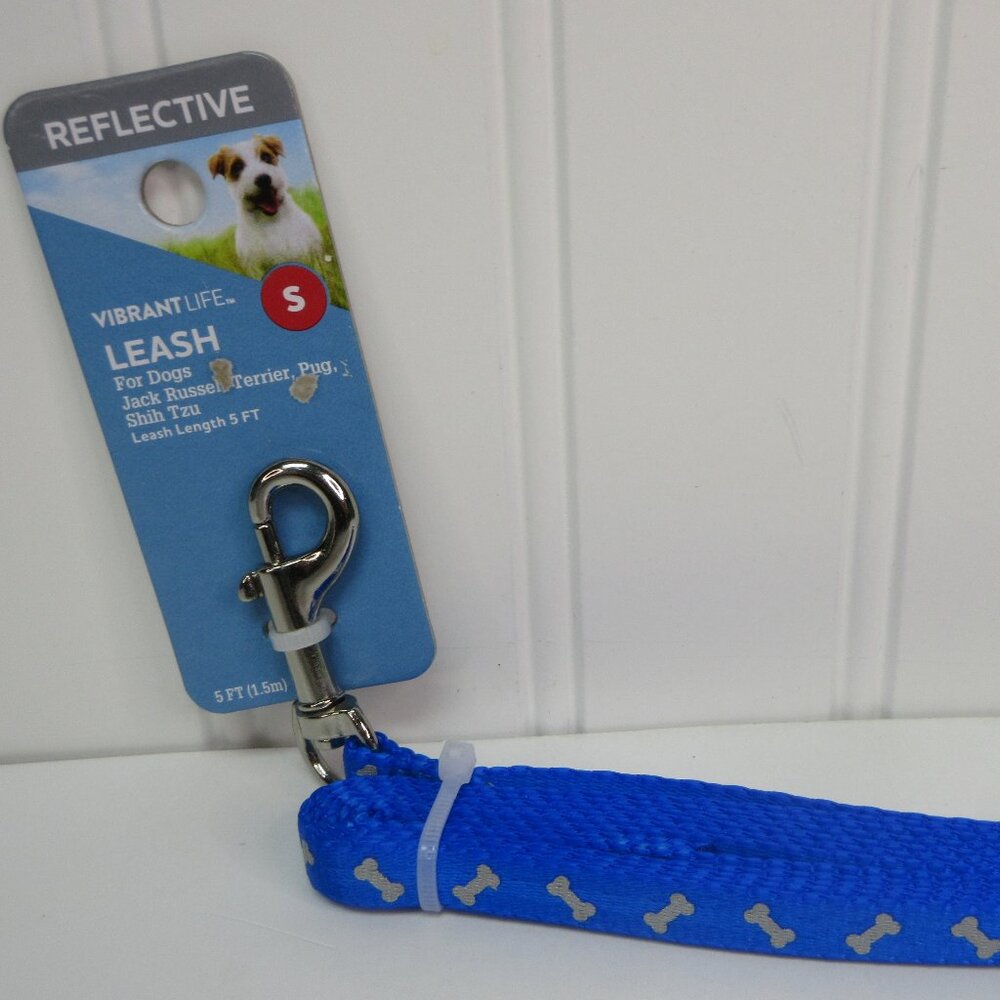 Vibrant Life Dog Leash Small 5ft Reflective Material in Blue & Gray Polyester